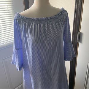 Striped off the shoulder or boat neck cotton blend summer dress
